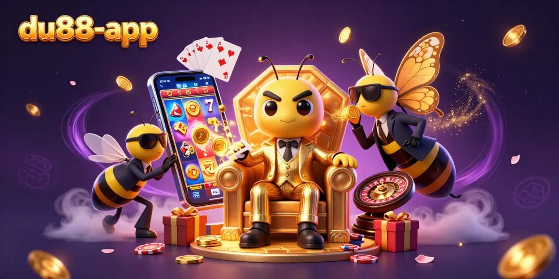 Spin to win with du88-app, showcasing a buzzing bumblebee mob boss and thrilling casino games.