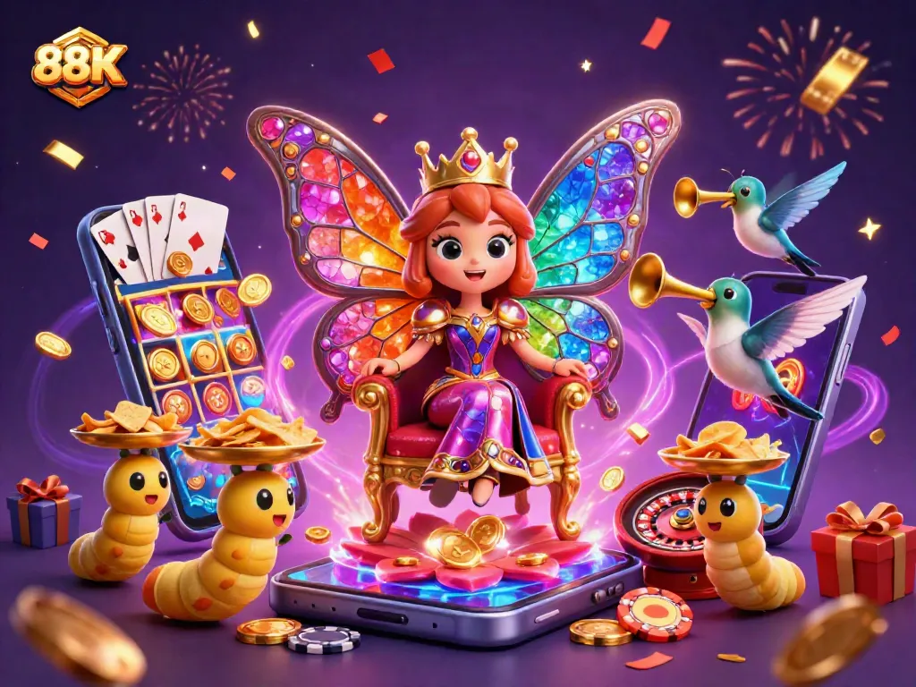 Experience the excitement of 888 K with a vibrant 3D casino illustration showcasing thrilling game elements.