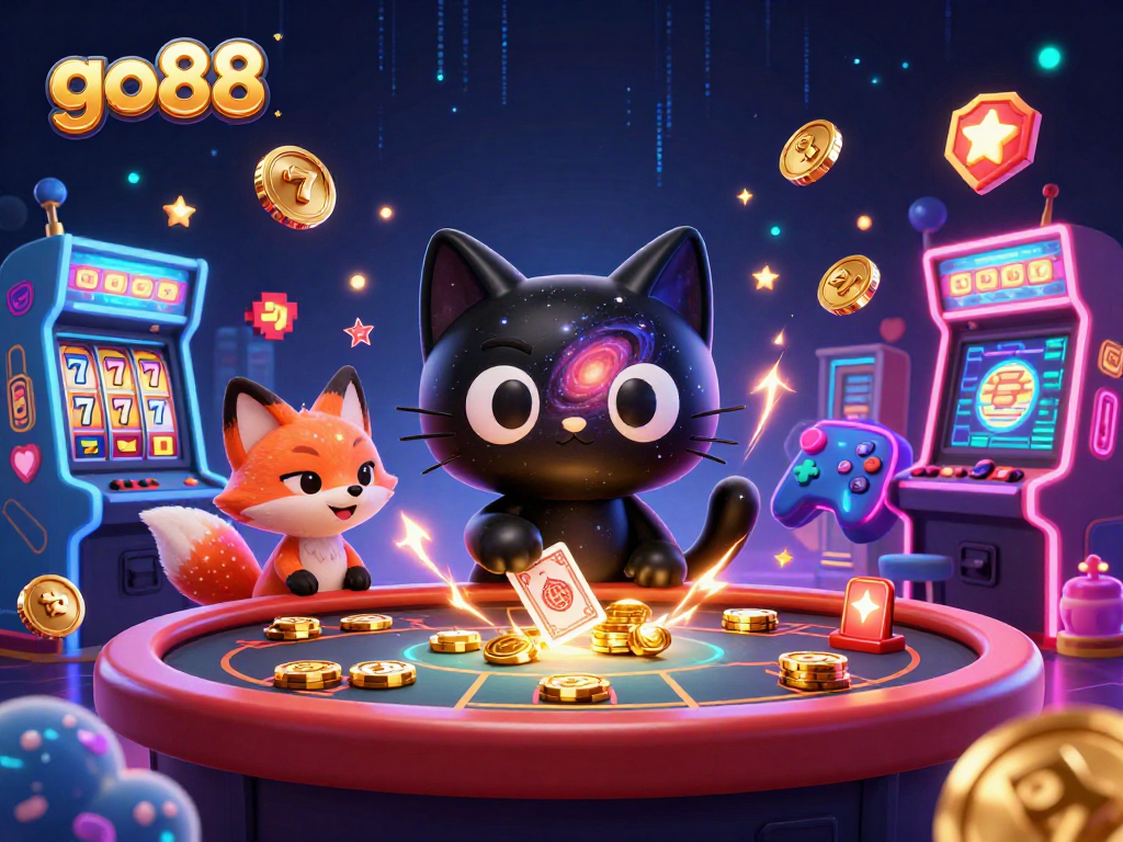 Experience the cosmic charm of go88 as the black hole cat attracts casino winnings with vibrant slot elements.