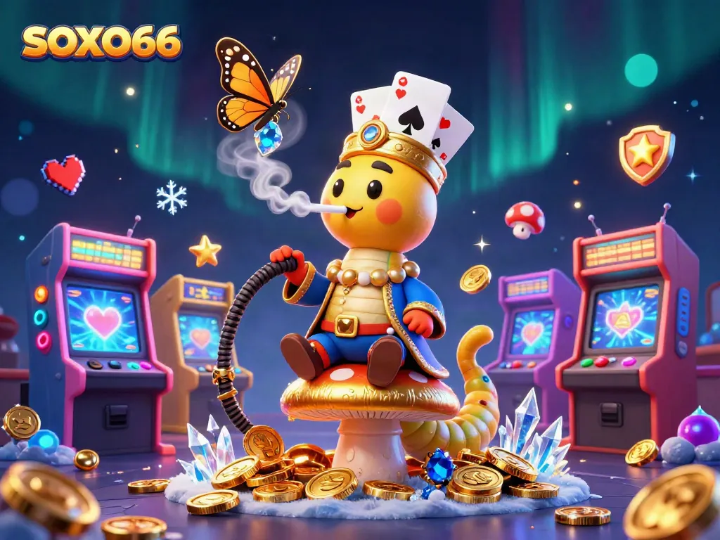 Engage with SOXO66's exciting games amidst a vibrant 3D casino scene featuring immersive details.