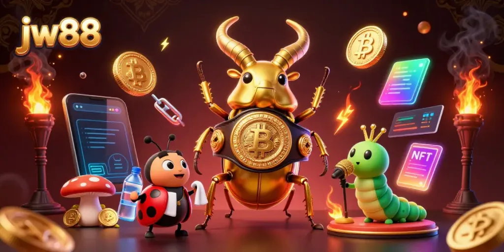Experience the excitement of jw88 with a dynamic scene showcasing a giant golden stag beetle in a boxing belt.