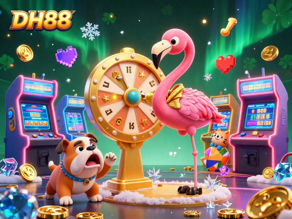 Experience thrilling casino gameplay at DH88 with vibrant characters and arcade elements.