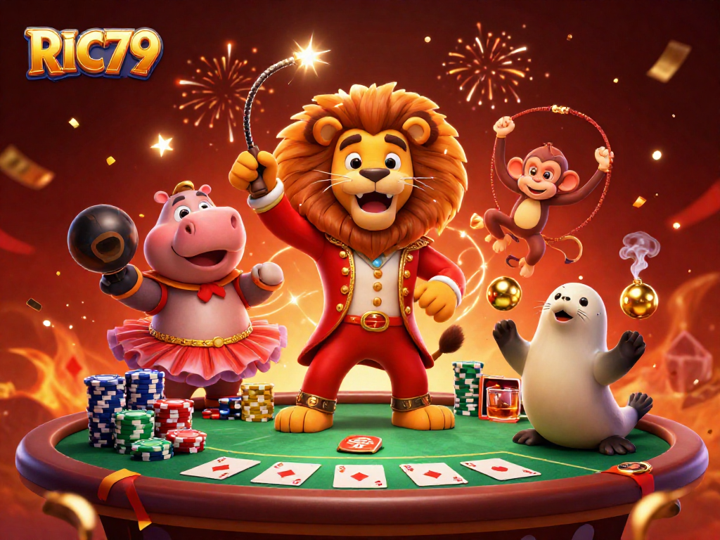 Engage with RIC79's vibrant casino scene featuring lively characters and dynamic gambling elements.