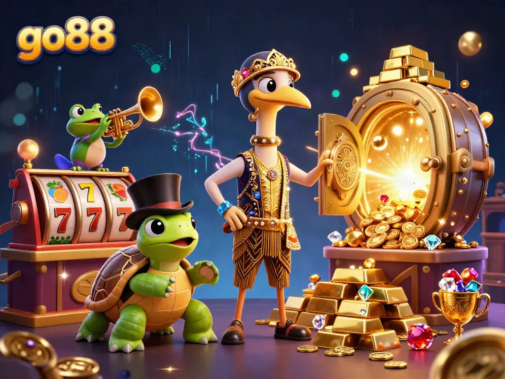 Experience the excitement of go88 with vibrant characters and casino elements in a dazzling 3D illustration.