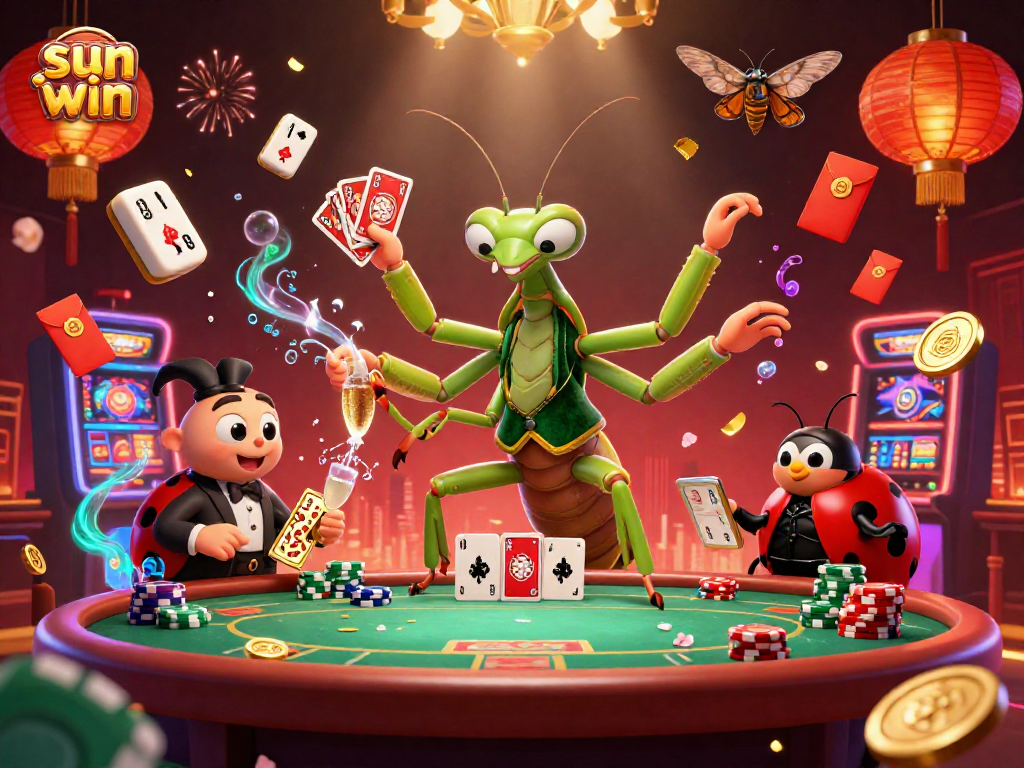 Experience the excitement of sun win with a vibrant casino scene featuring unique characters and game elements.