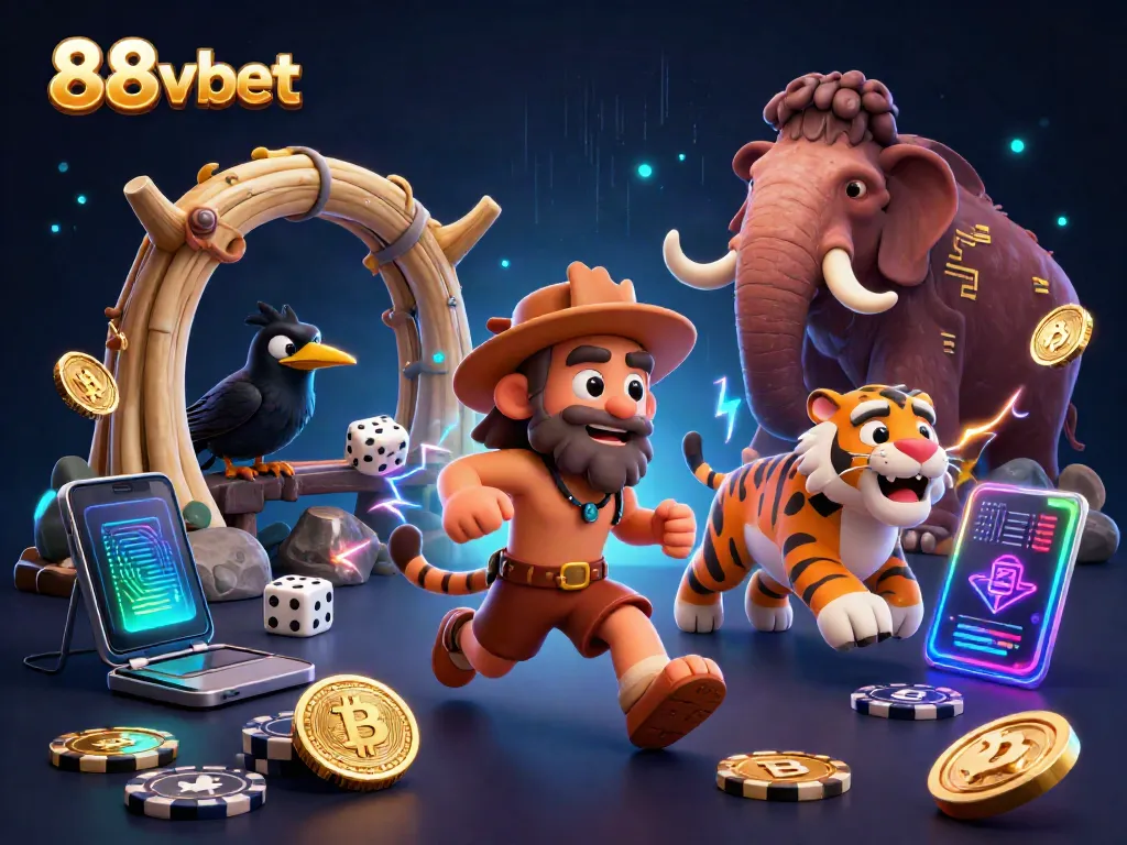 Experience the thrilling world of 88vbet with vibrant 3D characters and casino elements surrounded by crypto visuals.