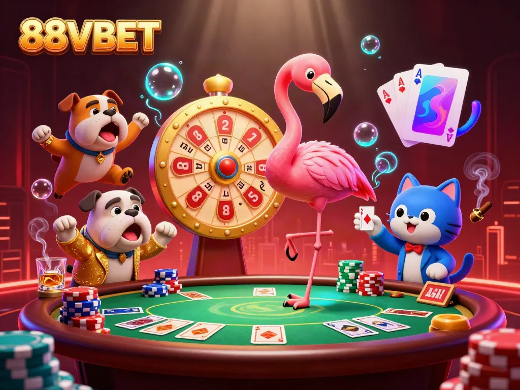Engage in thrilling fun at 88VBET with dynamic 3D characters spinning prizes and showcasing poker excitement!