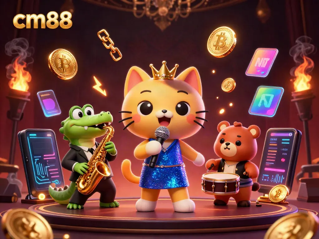 Experience the excitement of cm88 casino with vibrant gaming elements and cartoon characters on stage.