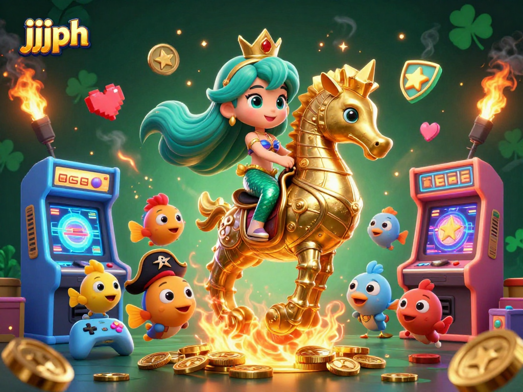 Sumali sa masayang laro ng jjjph kasama ang prinsesa at kanyang seahorse sa isang 3D na sitwasyon ng casino.
