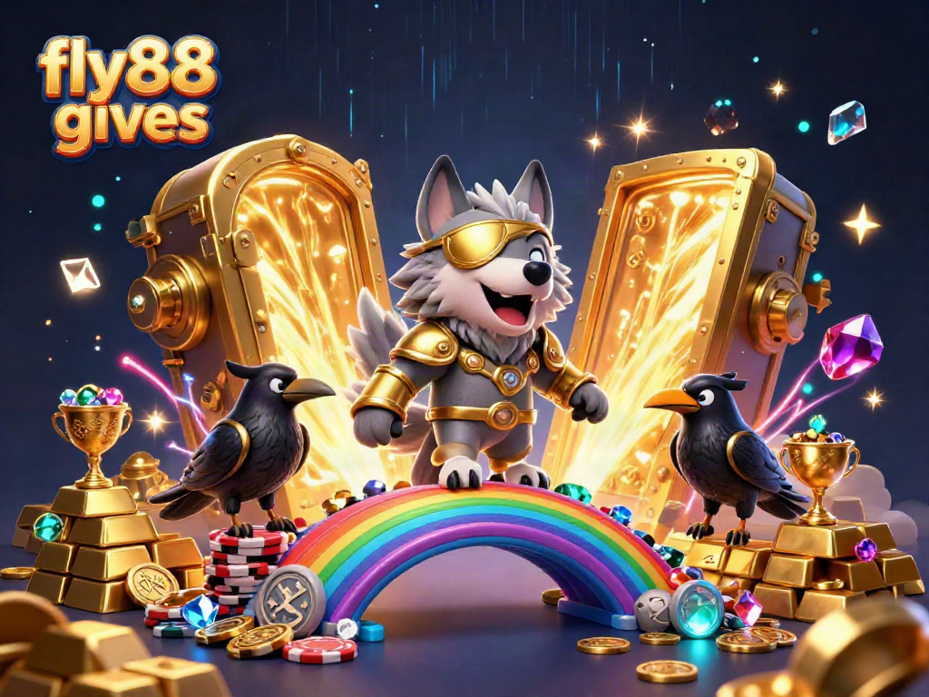 Win big with fly88 gives in a vibrant 3D casino world, featuring Odin and his ravens.