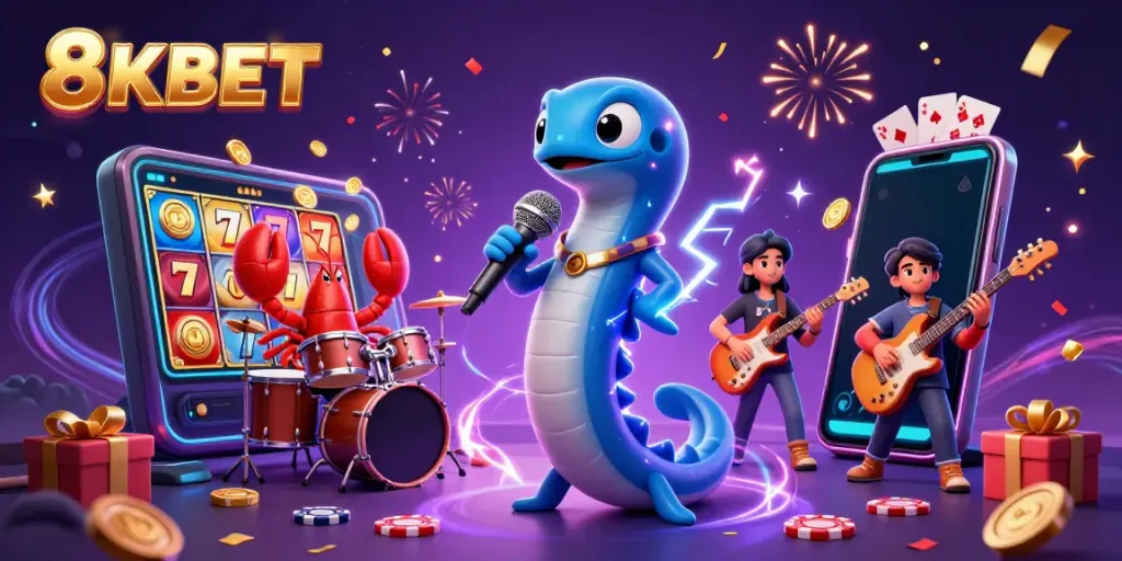 Experience 8KBET with colorful slot games, vibrant characters, and thrilling casino action.