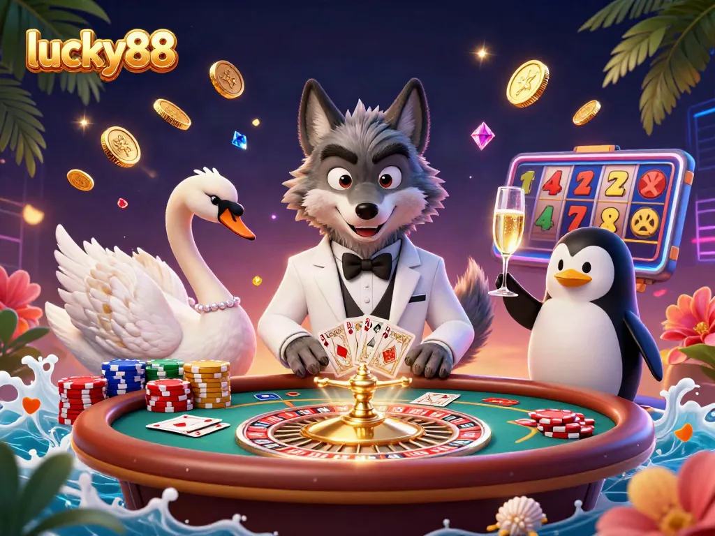 Play exciting games at lucky88 casino with immersive scenes of winning jackpots and vibrant characters.