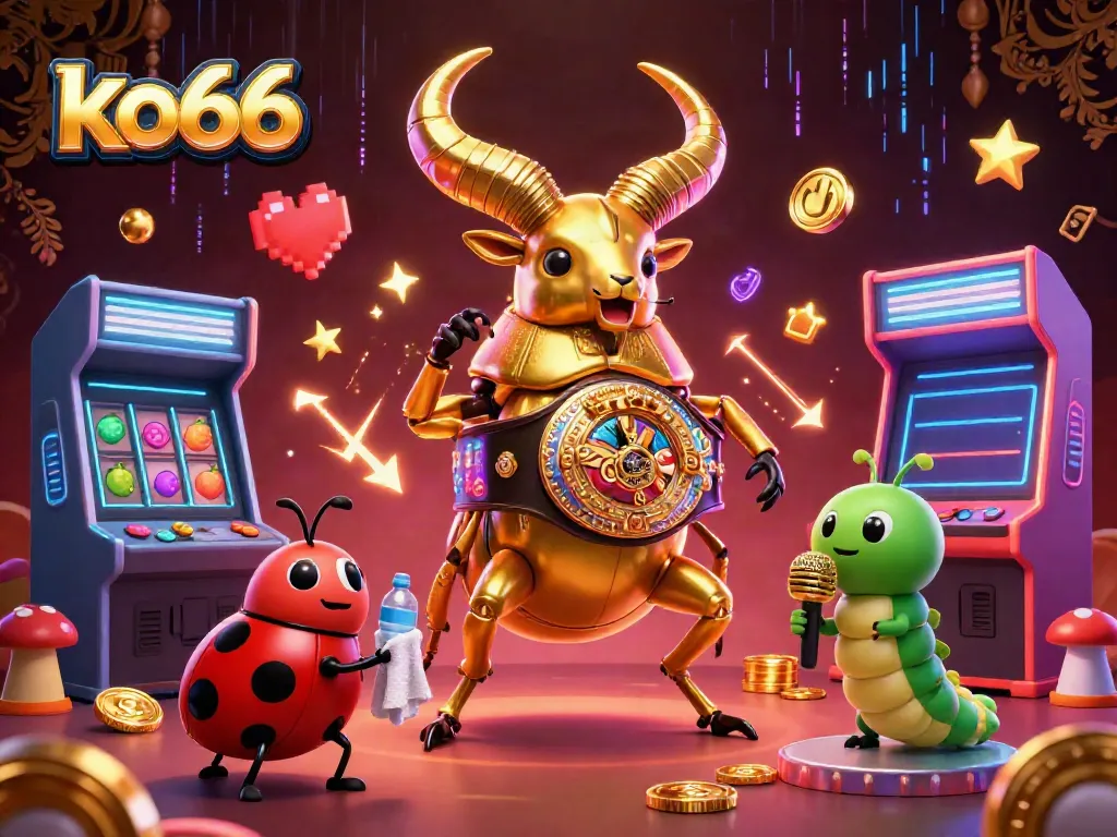 Experience the excitement of KO66 gaming with a 3D cartoon showdown featuring vibrant characters and casino elements.