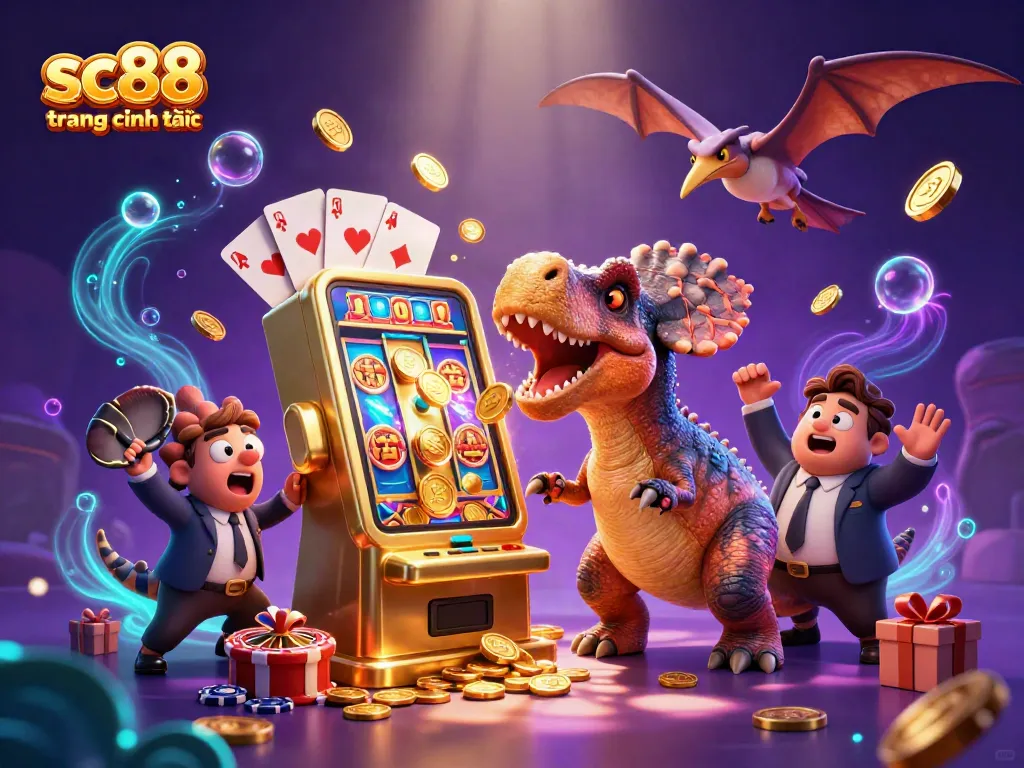 Play thrilling casino games on sc88 trang chính thức with a vibrant 3D illustration of a pachycephalosaurus jackpot.