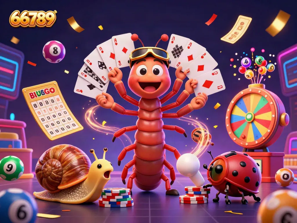 Experience the thrill of 66789 with a vibrant 3D casino scene showcasing a cartoon dealer and high-rollers amidst colorful elements.