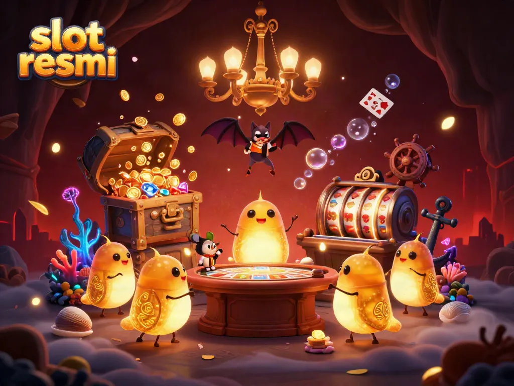 Enjoy an enchanting scene of bioluminescent glowworms in a vibrant cave casino, featuring slot resmi elements and playful designs.