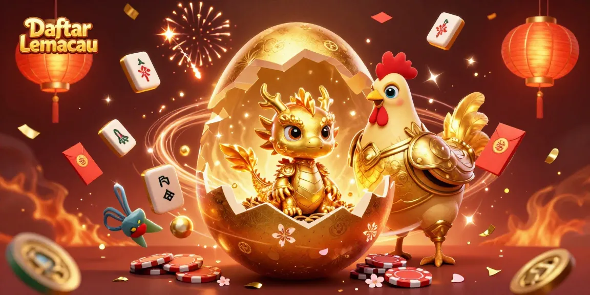 Experience the excitement of Daftar Lemacau with this dynamic casino-themed 3D illustration showcasing golden dragon elements.