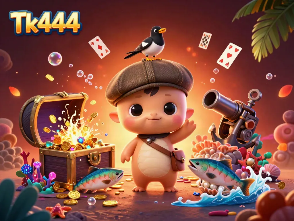 Engage in thrilling gameplay as Tk444 offers vibrant underwater scenes filled with colorful characters and casino gems.