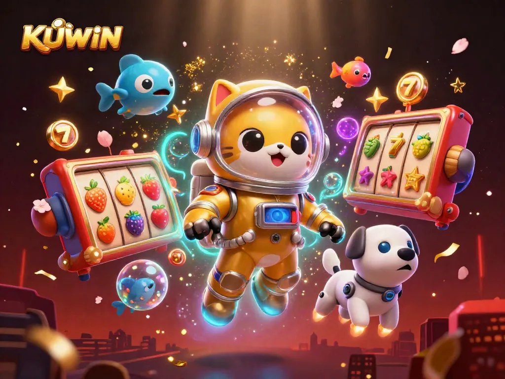 Play exciting slots with KUWIN’s rich casino scene featuring vibrant characters and dynamic game elements.