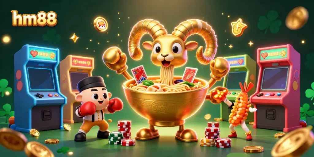 Experience the excitement of the hm88 casino with cartoon characters and vibrant game elements.