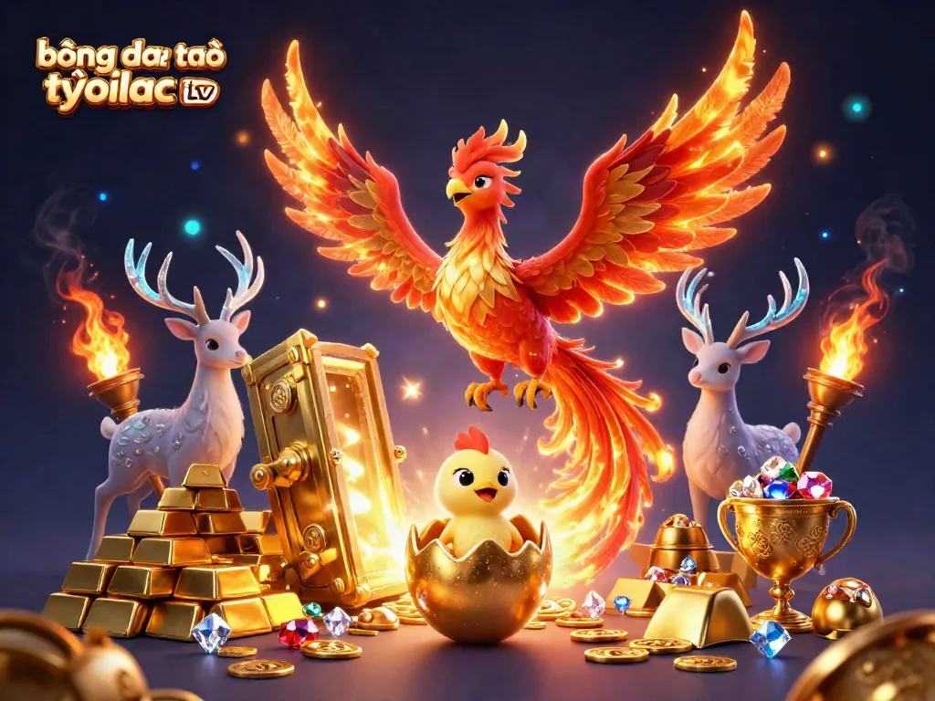 Bóng đá trực tuyến xoilac tv illustration of a phoenix and stag surrounded by casino treasures