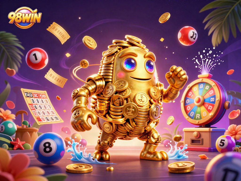 Experience excitement with 98WIN, illustrated through a dynamic casino gaming scene.