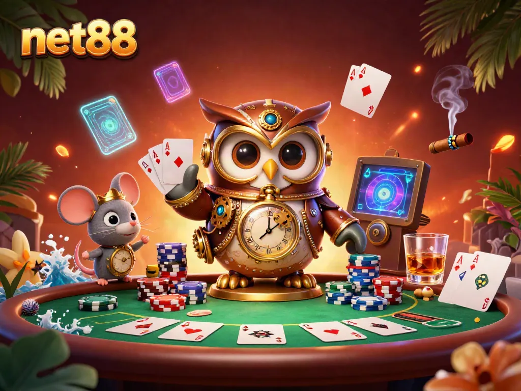 Experience thrilling wins at net88 with our vibrant poker scene featuring steampunk characters.