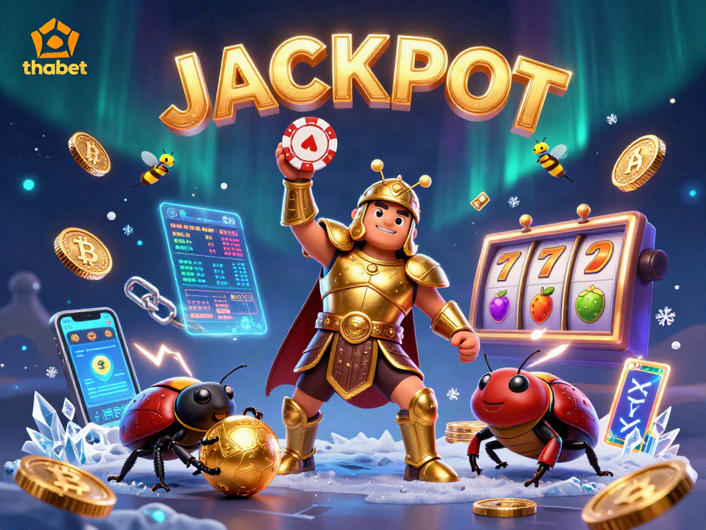Experience the thabet jackpot with a heroic beetle and vibrant casino elements!