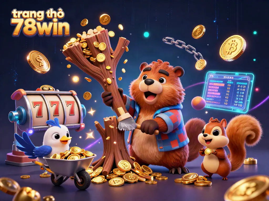 Spin and win at trang chủ 78win with vibrant slot reels and cheerful animal characters collecting coins.