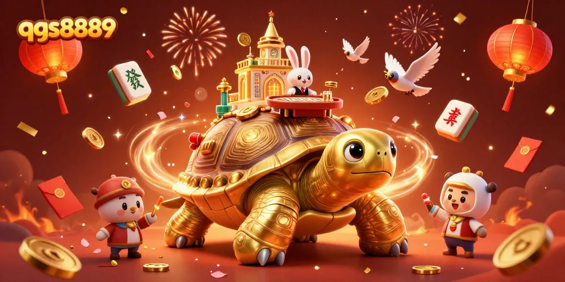 Engage with qqs8889's vibrant casino scene featuring a golden tortoise and exciting game elements.