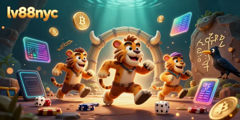 Experience the excitement of lv88nyc with a lively 3D casino scene featuring thrilling games and characters.