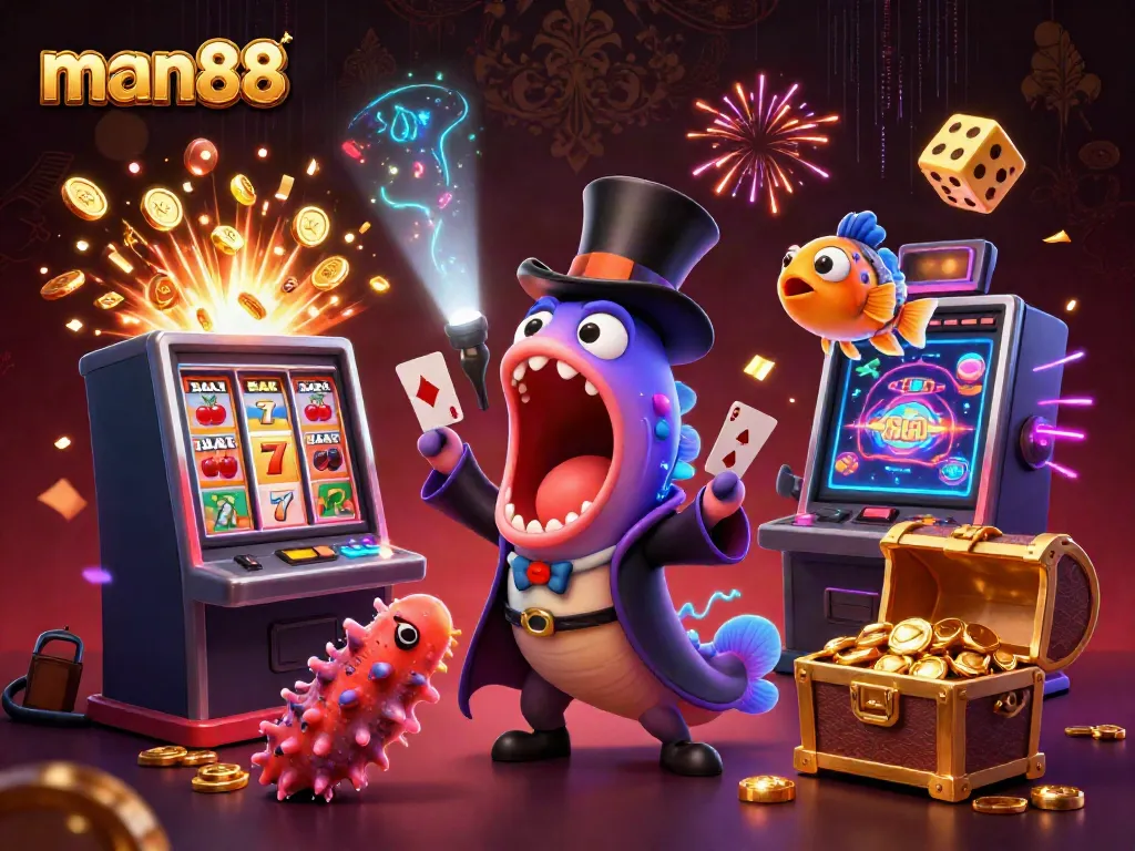 Experience the exhilarating excitement of man88 with a magical casino scene featuring vibrant characters and thrilling game elements.