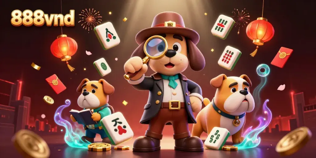 Win big at 888vnd with an exciting 3D cartoon detective scene featuring gambling elements.