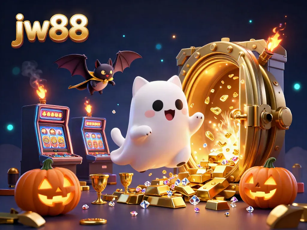 Engage with jw88 in this vivid 3D ghost cat casino scene, teeming with treasure and excitement.