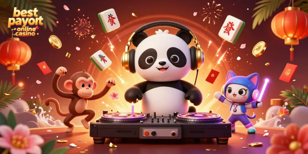 Experience the vibrant scene at the best payout online casino with a DJ panda, breakdancing monkey, and rave kitten.