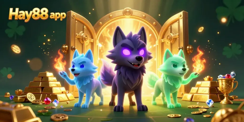 Engage with the Hay88 app for an immersive 3D casino experience featuring spectral wolves and treasures.
