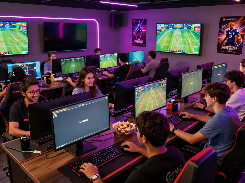 Gamers engaging with the platform at https://vin88.team/ in a lively gaming lounge.